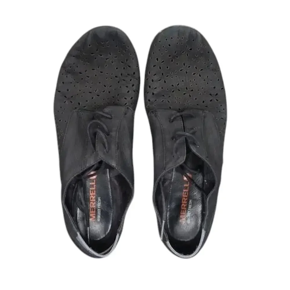 Merrell Shoes Womens 8 Casual Leather Sneakers Black Mimix Maze Eyelet Laser Cut